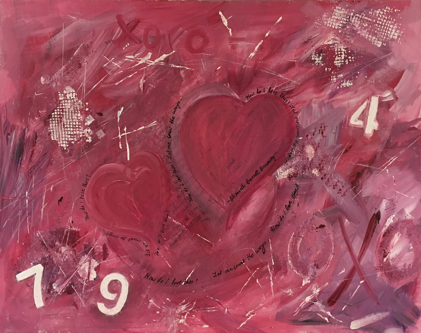 Mixed Media on Canvas: Acrylic Paint, Ink, Stucco, Paper